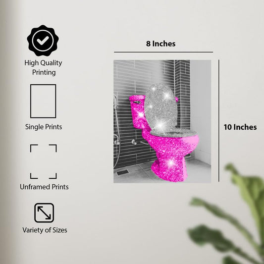 ALPINE INK CO. Pink Glitter Toilet Photography Poster - Bold Pop Style - Playful Bathroom Wall Decor for Home, Office, Bedroom, Modern Interior Design - 8x10 Unframed Print - color: Style-13, size: 8"L x 10"W
