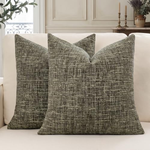 MATTINS Chenille Decorative Throw Pillow Covers 18x18 2PC, Green | Neutral Textured Pillow Covers, Modern Yarn- dyed Home Decor, Farmhouse Boho Accent Cushion Covers for Couch Sofa Living Room - color: Green, size: 18" x 18" (Pack of 2)