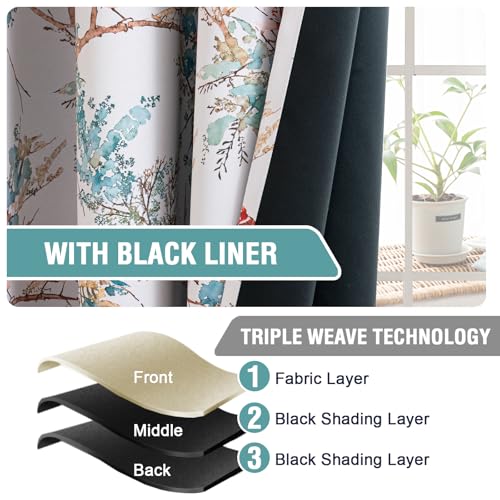 H.VERSAILTEX 100% 암막 꽃무늬 커튼 243.8cm(96인치) 길이 2패널 빈티지 커튼 프린트 패턴 단열 커튼 거실 침실 창문 트리트먼트 그로밋 드레이프, 틸/러스트 - color: 청록색/녹, size: 52"W x 96"L (Pack of 2)