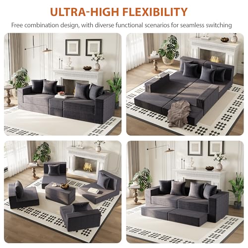 Modular Boneless Loveseat, L-Shape Cloud-Like Sectional Couch with High-Density Memory Foam, Convertible Comfy Couch for Living Room Apartment Small Space - No Assembly Required, Grey - color: Grey