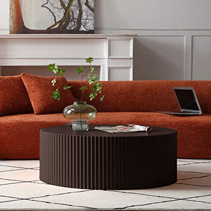 JUSTONE Handcrafted Round Coffee Table Side Table End Table, Round Wood End Table for Small Space, Nightstand Sofa Side Table for Living Room Bedroom Office, No Assembling, Brown - color: Ø35.4'' X 13.7'', Brown