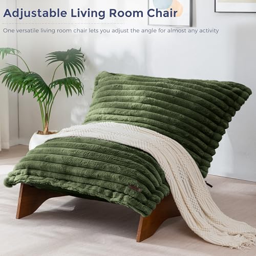 MAXYOYO Adjustable Living Room Chair, 3-Position Bean Bag Chair with Frame | Upholstered Accent Chair with Frame, Removable Cushion, Soft Reclining Lounge for Bedroom, Apartment, Office, Green - color: Striped Green