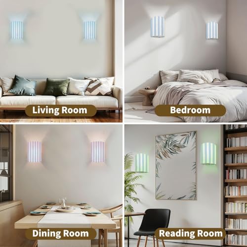 Wall Sconces Set of Two Battery Operated Blue Stripes Classic Striped Seamless Hand Drawn Brush Strokes Stripes Plug in Wall Lights Fixtures Remote Dimmable for Bedroom Living Room Hallway