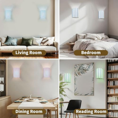 Wall Sconces Set of Two Battery Operated Blue Stripes Classic Striped Seamless Hand Drawn Brush Strokes Stripes Plug in Wall Lights Fixtures Remote Dimmable for Bedroom Living Room Hallway