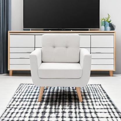 Tbfit Linen Fabric Single Sofa, Accent Chair, Mid Century Modern Armchair for Living Room, Bedroom Button Tufted Upholstered Comfy Reading Sofas, Beige - color: Beige, size: Single