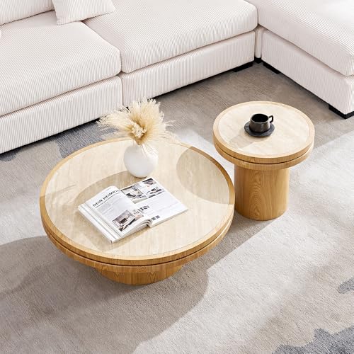 JUSTONE 19.49 '' Round Fluted Coffee Table Small Accent Table for Living Room,Modern Small Accent Table Sofa Side End Table for Living Room,Home Balcony(Natural) - color: 17.7'' Round - Oak