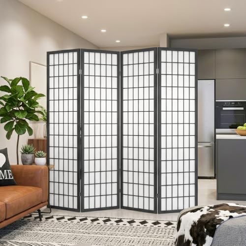 Room Divider,4 Panel Folding Privacy Divider Portable Room Separating Dividers Asian-Style Screen Wall Wood Dividers Tall Freestanding Partition Screen White - color: White