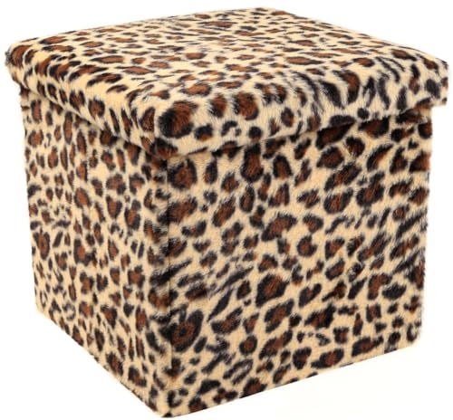Luxe Faux Fur Storage Ottoman, Leopard, 15 x 15 x 15 in | Engineered Wood, Tool-Free Assembly, Modern Style, Seat And Footrest - color: Leopard, size: 15"D x 15"W x 15"H