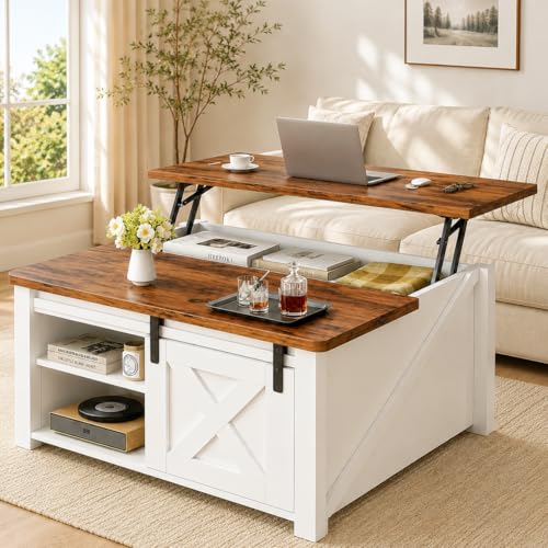 Simple Deluxe Lift Top Coffee Table with Storage, Farmhouse Coffee Table for Living Room, Coffee Tables with Hidden Storage, Coffee Tables with Lifting Top Center Table for Living Room(White) - color: White, size: 31.5"