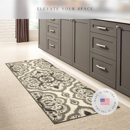 Maples Rugs Vivian Medallion Runner Rug - Made in USA - Washable, Non Slip, Indoor Carpet for Hallway, Kitchen, and Laundry Room, 2' x 6', Grey - color: Grey, size: 2' x 6' (Runner)