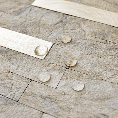 DICOFUN 10-Sheet Peel and Stick Backsplash Wall Tile, PVC Kitchen Backsplash Peel and Stick in Sandstone, 9.4 sq.ft - color: Sandstone and Metal Gold, size: 10 Sheets, 12’’x12’’x0.12’’