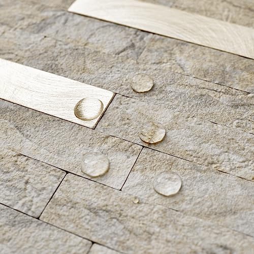 DICOFUN 10-Sheet Peel and Stick Backsplash Wall Tile, PVC Kitchen Backsplash Peel and Stick in Sandstone, 9.4 sq.ft - color: Sandstone and Metal Gold, size: 10 Sheets, 12’’x12’’x0.12’’