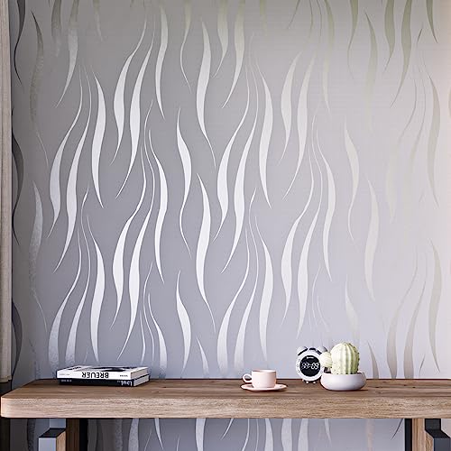 mamonhome Silver Gray Self Adhesive Removable Wallpaper Peel and Stick Wallpaper, 20.8" x 393" 3D Modern Water Waves Fashion Non-Woven Wallpaper for Livingroom, Bedroom, Kitchen, Bathroom. - color: water waves