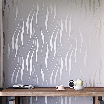 mamonhome Silver Gray Self Adhesive Removable Wallpaper Peel and Stick Wallpaper, 20.8" x 393" 3D Modern Water Waves Fashion Non-Woven Wallpaper for Livingroom, Bedroom, Kitchen, Bathroom. - color: water waves