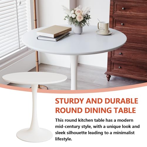 HRVEOCEI 31.5" Tulip Table, Small Round Dining Table with Thickened Tabletop & Metal Pedestal, Bistro Tables for Small Spaces Kitchen Dining Room Living Room (White) - color: White