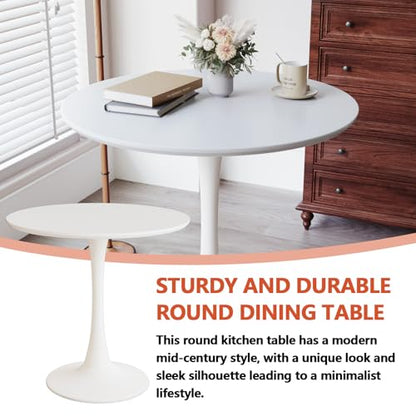 HRVEOCEI 31.5" Tulip Table, Small Round Dining Table with Thickened Tabletop & Metal Pedestal, Bistro Tables for Small Spaces Kitchen Dining Room Living Room (White) - color: White