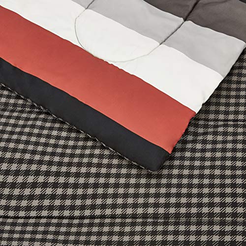 Amazon Basics Full/Queen Comforter Set with Plaid, Striped Sheets, 7-Piece Red Simple Stripe Bedding, Lightweight Microfiber Bed-in-a-Bag - color: Red Simple Stripe, size: Full/Queen, style: 1-Pack