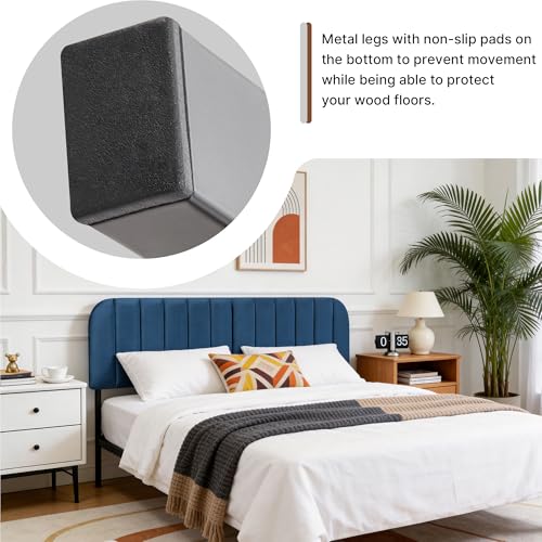 Upholstered Headboard Adjustable Height Queen/King Headboard Velvet Tufted Modern Headboards Easy Assemble Channel Stitched Headboard(Azure Queen) - color: Azure, size: Queen