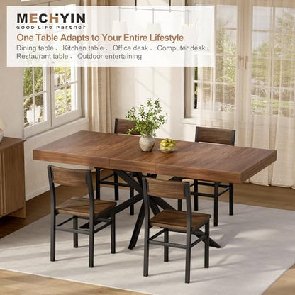 Extendable Dining Room Table for 4 6 8,55"-70" Kitchen Table Leaf,Walnut | Expandable Rectangle Dining Table,Wood Dining Table w/ Hidden Leaf & Storage, Space Saving, Kitchen Dining Living Room,Modern - color: Removable Leaf 55"-71" Walnut
