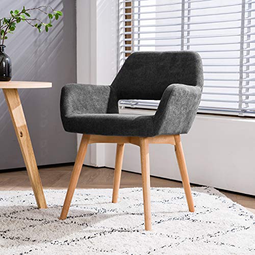 Desk Chair No Wheels Vanity Chair Comfy Accent Chair for Living Dining Room Bedroom Home Office Mid Century Modern Upholstered Armchair with Wood Legs (Charcoal, 1) - color: Charcoal