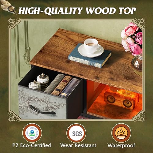 WLIVE LED Dresser TV Stand for 55 Inch TV, 8 Drawers, Pattern | Fits TVs up to 55 inch, 8 fabric drawers, LED chest of drawers, Built-in power outlet, Living room or bedroom - color: Pattern