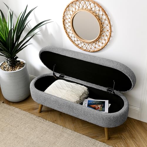 43.5" Ottoman with Storage, Storage Ottoman Bench with Safety Hinge, Foam End of Bed Bench, Upholstered Entryway Bench for Bedroom, Living Room & Window, Holds up to 330 lb, Grey - color: Grey+foam, size: 16"D x 43.5"W x 16"H