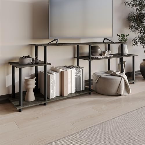 Simple 3-Tier TV Stand with Open Storage Shelves, for TVs up to 50", Dark Grey - color: Dark Grey