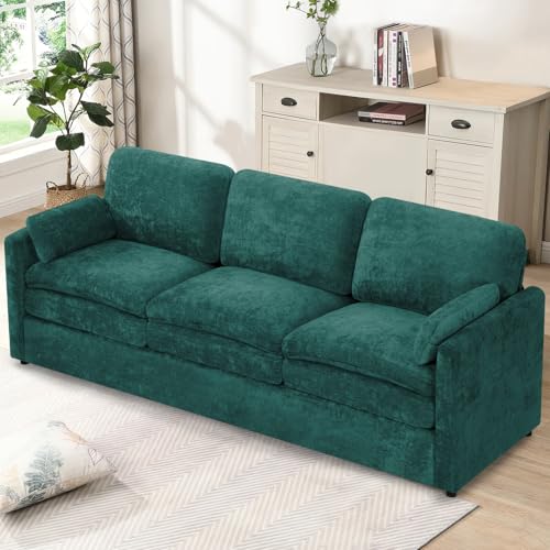 89" Chenille 3 Seats Sofa with 2 Pillows, Teal | Modern Upholstered Sofa with Deeper Seats, Comfy Sofa with Thickened Cushions for Living Room, Apartment - color: Teal, size: Sofa