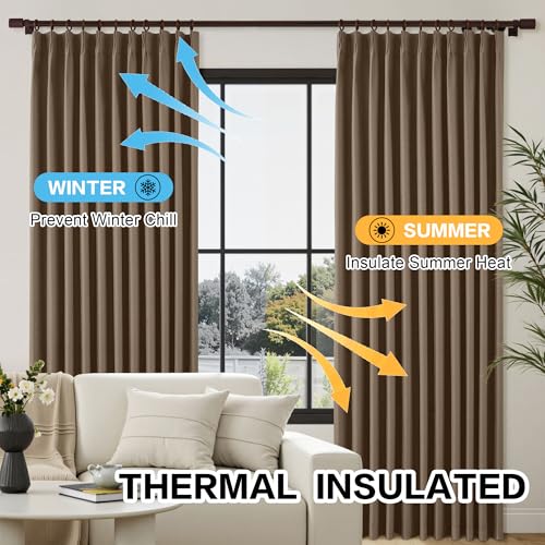 Brown 90 Inches Linen Curtains Double Blackout Pinch Pleated Drapes for Traverse Rods Thermal Insulated Room Divider Drapes Easy Hanging 60" W x 90" L 1 Panel - color: Brown, size: 60"W x 90"L (Pack of 1)