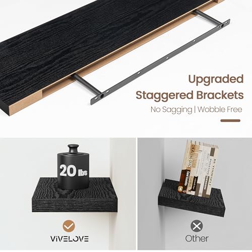 Vivelove Floating Shelves 9 inch Deep 16”Long Set of 2, Black | Easy Install With Hardware, 1.5" Thick, Invisible Brackets, Wall Mounted, No Sagging, For Any Room - color: Black, size: 16”wx9.3”dx1.5”h