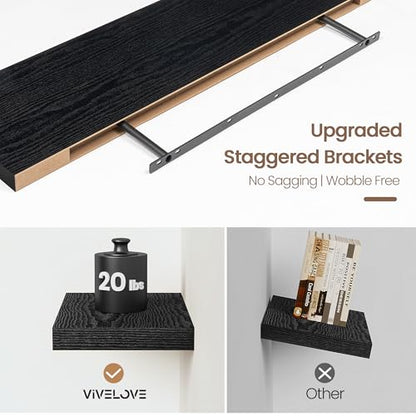 Vivelove Floating Shelves 9 inch Deep 16”Long Set of 2, Black | Easy Install With Hardware, 1.5" Thick, Invisible Brackets, Wall Mounted, No Sagging, For Any Room - color: Black, size: 16”wx9.3”dx1.5”h