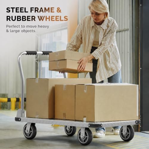 3000 lbs. Capacity Foldable Push Cart Dolly | Moving Platform Hand Truck | Heavy Duty Space Saving Collapsible | Swivel Flat Bed Wagon - Furniture Luggage Lifting - color: Silver, size: 3000 lbs.