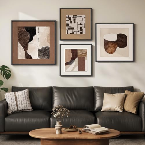 Large Framed Neutral Abstract Wall Art for Living Room, 4 Piece Beige Brown Canvas Prints Paintings Artwork for Walls, Earth Tone Modern Minimalist Pictures for Dining Room Bedroom Office Wall Decor - color: Brown - 4Pcs