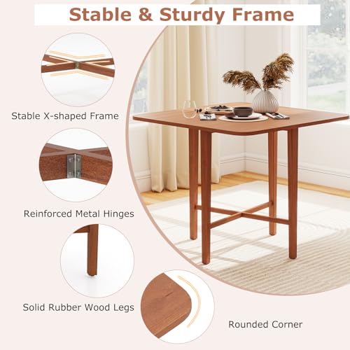 Giantex 36" Folding Dining Table for 2-4, Extendable Drop Leaf Kitchen Table with Solid Rubber Wood Frame, Space-Saving Dinner Table for Small Space, Living Dining Room, Dinette, Walnut - color: Walnut