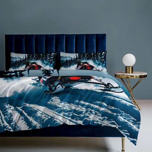 3 Piece Cool Snowmobile Bedding Set - Ultra Soft Fabric & Double-Sided Print, Breathable Comforter Set with 1 Quilt Cover & 2 Pillowcases for Home Hotel, 86"x70" - size: 86"x70"
