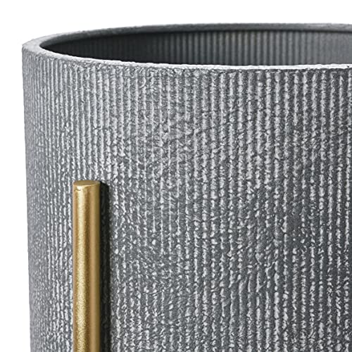 Main + Mesa Modern Boho Embossed Metal Planters with Stands, Charcoal Grey and Gold, Set of 2 Sizes - color: Grey/Gold
