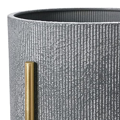 Main + Mesa Modern Boho Embossed Metal Planters with Stands, Charcoal Grey and Gold, Set of 2 Sizes - color: Grey/Gold