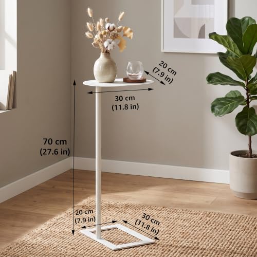 Modern Stable C Table End Table, 27.5" Tall, Large, White | C Shaped Side Table that Slides Under Sofa, Slim Under Couch Table, Industrial Coffee Tray Table for Living Room Bedroom - color: White, size: Large