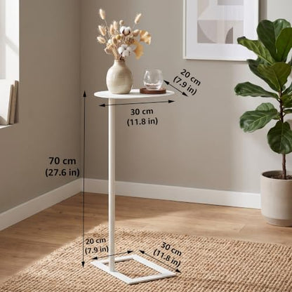 Modern Stable C Table End Table, 27.5" Tall, Large, White | C Shaped Side Table that Slides Under Sofa, Slim Under Couch Table, Industrial Coffee Tray Table for Living Room Bedroom - color: White, size: Large