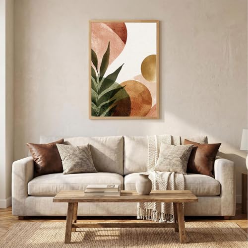 Light Oak Framed Abstract Botanical Poster Canvas Print Art Modern Minimalist Aesthetic Wall Art Painting Pictures Wall Decor Elegant Home Decoration for Living Room Bedroom Office Apartment (Light Oak,12W"X16L")