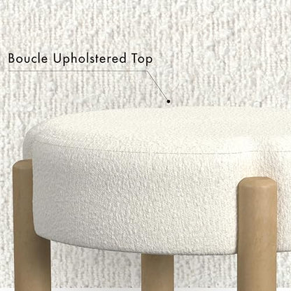 HomePop Luna 22" Round Ottoman - Cream Boucle - color: Cream Boucle, size: 22"D x 22"W x 16"H