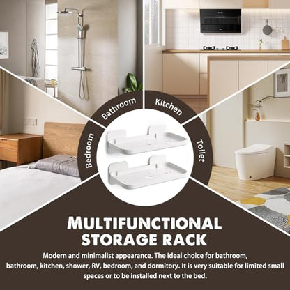 FAYYGYH 2 Pack Adhesive Floating Shelves, No Drill Small Floating Shelf | Wall Storage Damage-Free Wall Mounted Organizer for Bathroom, Kitchen, Bedroom & Office (White) - color: White
