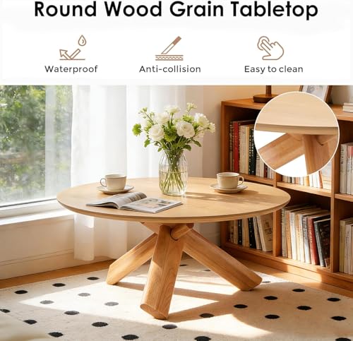 Need 40in Round Coffee Table for Living Room, Modern Wood Center Table, Heavy Duty 330 lbs Capacity Space Saving Furniture for Apartment Bedroom Small Space, Natural - color: Natural