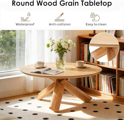 Need 40in Round Coffee Table for Living Room, Modern Wood Center Table, Heavy Duty 330 lbs Capacity Space Saving Furniture for Apartment Bedroom Small Space, Natural - color: Natural