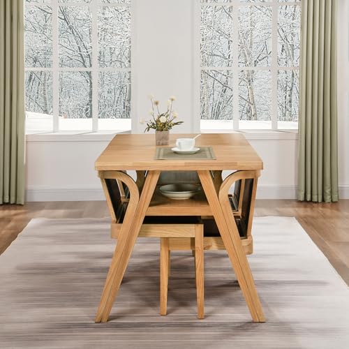 3-Piece Modern Dining Set with Stackable Dining Chairs, Solid Wood Square Table and Padded Seats Table Set for 2 Person, Space Saving Dinette for Dining Room, Kitchen, Patio-Nature and Black - color: Nature and Black