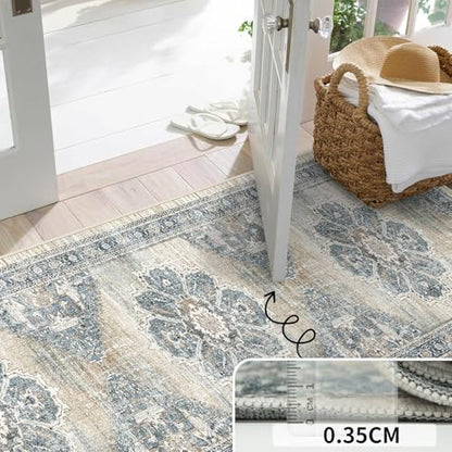 2x6 Hallway Runner Rug Washable: Soft Kitchen Rug Non Slip Runner with Rubber Backing for Living Room Bedroom Bathroom Non Shedding Farmhouse Carpet Runners (Blue, 2X6) - color: Blue, size: 2' x 6' (Rectangular)