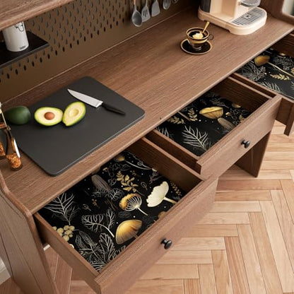 Dark Mushroom Wallpaper Peel and Stick 17.5" x 393",Black Gold | Self Adhesive/Removable/Waterproof/Thick Vinyl Contact Paper for Bathroom Bedroom Shelf Cabinet Drawer,Prepasted,Easy Peel - color: Black Gold, size: 17.5" x 118"