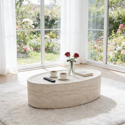 43.7''Oval Faux Marble Coffee Table, Modern Fiberglass Cocktail Table - color: 43.7'' Mars Pattern