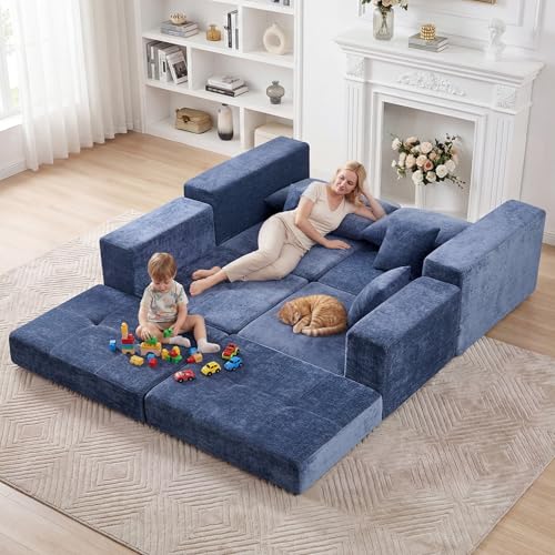 79" Boneless Cloud Loveseat Sofa, Modular Sectional Love Seat with Ottoman, Modern L-Shaped Tufted Convertible Sleeper Sofa Bchenilleed for Living Room & Small Spaces, No Assembly Required, Blue - color: Blue, size: 79.5" Tufted Boneless Loveseat