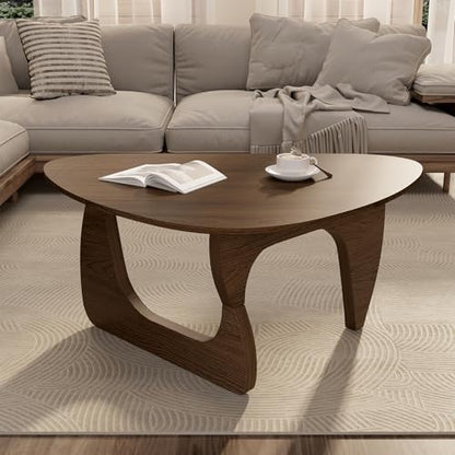 Modern Wood Coffee Table, Triangle Center Table with Premium Wooden Top& Unique Base, 42.5” Small Mid Century Tea Tables for Living Room, Apartment, Office,Walnut - color: Walnut, size: Large 42.5*28.5*15.7in